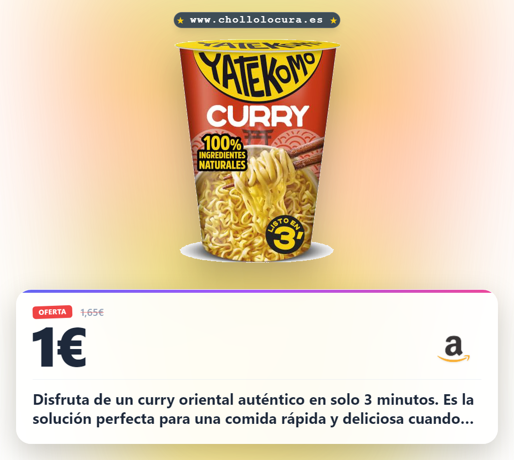 Aprovecha los fideos orientales Yatekomo Curry en oferta. Solución instantánea 100% natural sin aditivos al mejor precio.