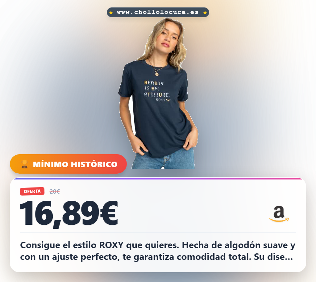 Descubre la camiseta mujer Roxy Sparkle Evening Attitude de algodón suave y regular fit a precio de chollo en oferta histórica