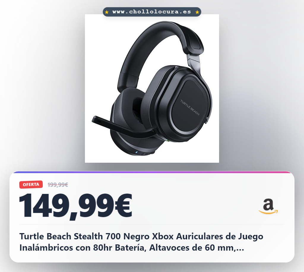 Turtle Beach Stealth 700 Negro Xbox Auriculares de Juego Inalámbricos con 80hr Batería, Altavoces de 60 mm, Transmisores Duales y Bluetooth para Xbox Series X o S, Xbox One y PC