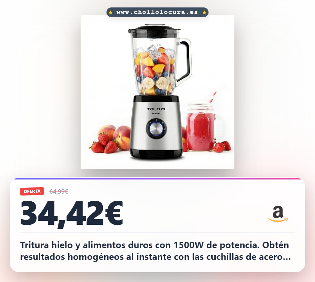 Aprovecha la batidora de vaso Magnum 1500W con función Pica Hielo y 4 cuchillas de acero inoxidable en oferta