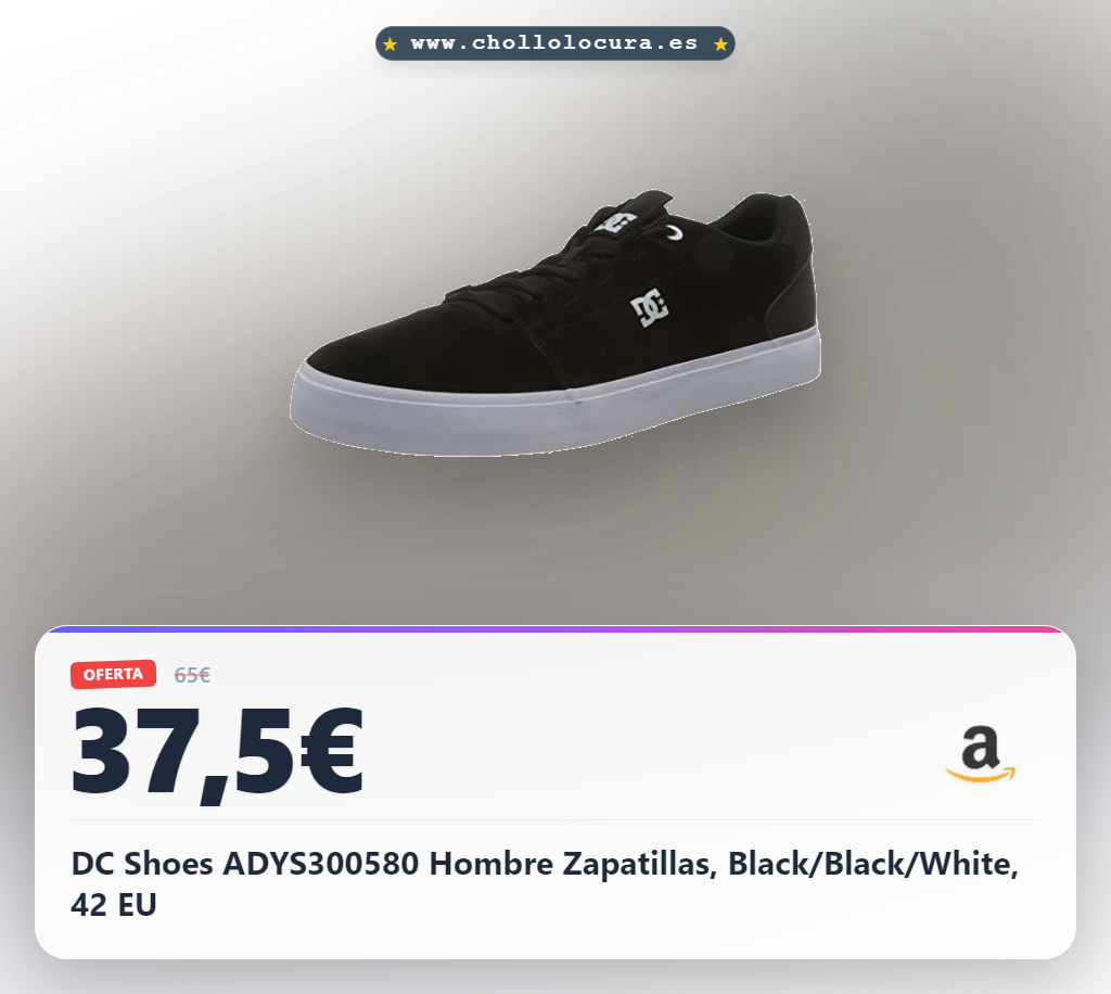 DC Shoes ADYS300580 Hombre Zapatillas, Black/Black/White, 42 EU