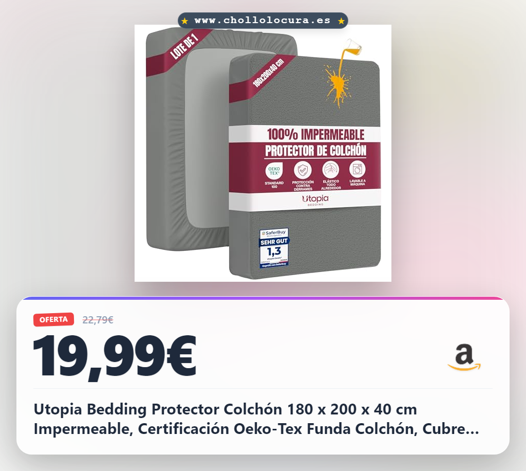 Utopia Bedding Protector Colchón 180 x 200 x 40 cm Impermeable, Certificación Oeko-Tex Funda Colchón, Cubre Colchón Transpirable, Elástico En Todo El Contorno Gris