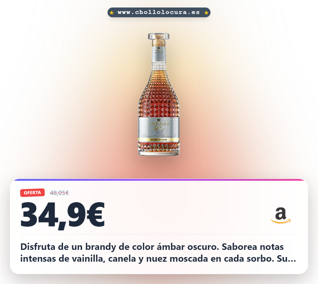 Ahorra este TORRES BRANDY 20 de 70 cl con notas de vainilla y roble al mejor precio del año en oferta histórica