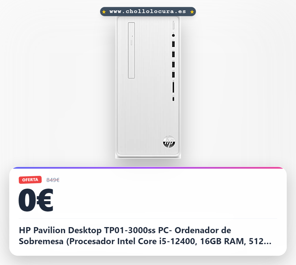 HP Pavilion Desktop TP01-3000ss PC- Ordenador de Sobremesa (Procesador Intel Core i5-12400, 16GB RAM, 512GB SSD, Intel UHD 730 Graphics, Mini Tower PC, Windows 11 Home) Blanco Nieve