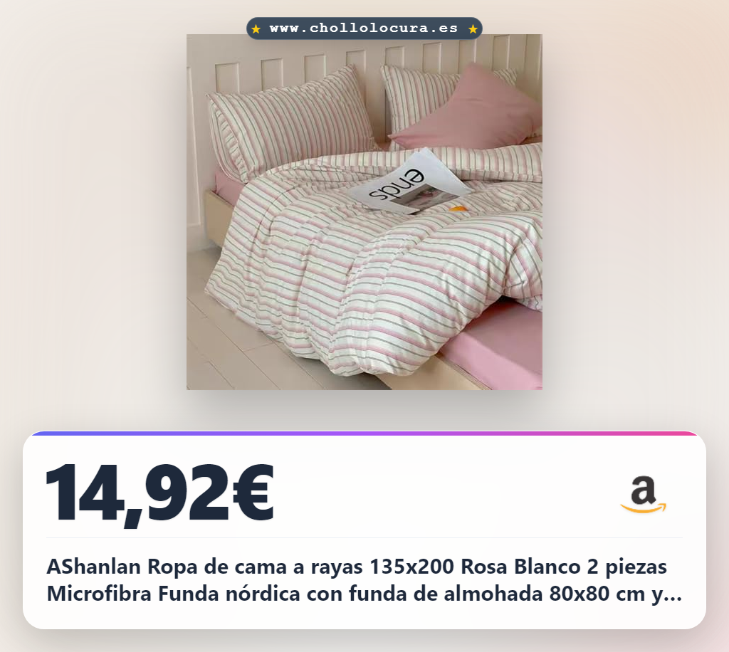 AShanlan Ropa de cama a rayas 135x200 Rosa Blanco 2 piezas Microfibra Funda nórdica con funda de almohada 80x80 cm y cremallera
