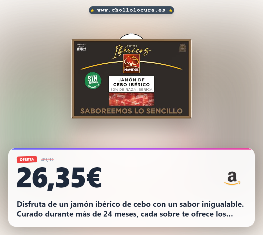 Consigue este maletín de jamón de cebo ibérico 10x70g envasado al vacío al mejor precio de oferta histórica al momento de comprar tu chollo.