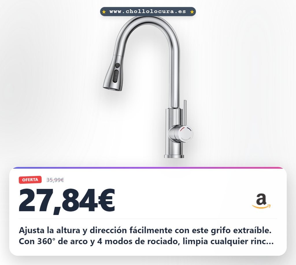 Consigue el grifo SREWOHS PRO extraíble de acero inoxidable 304 con 360 grados y 4 modos de rociado.