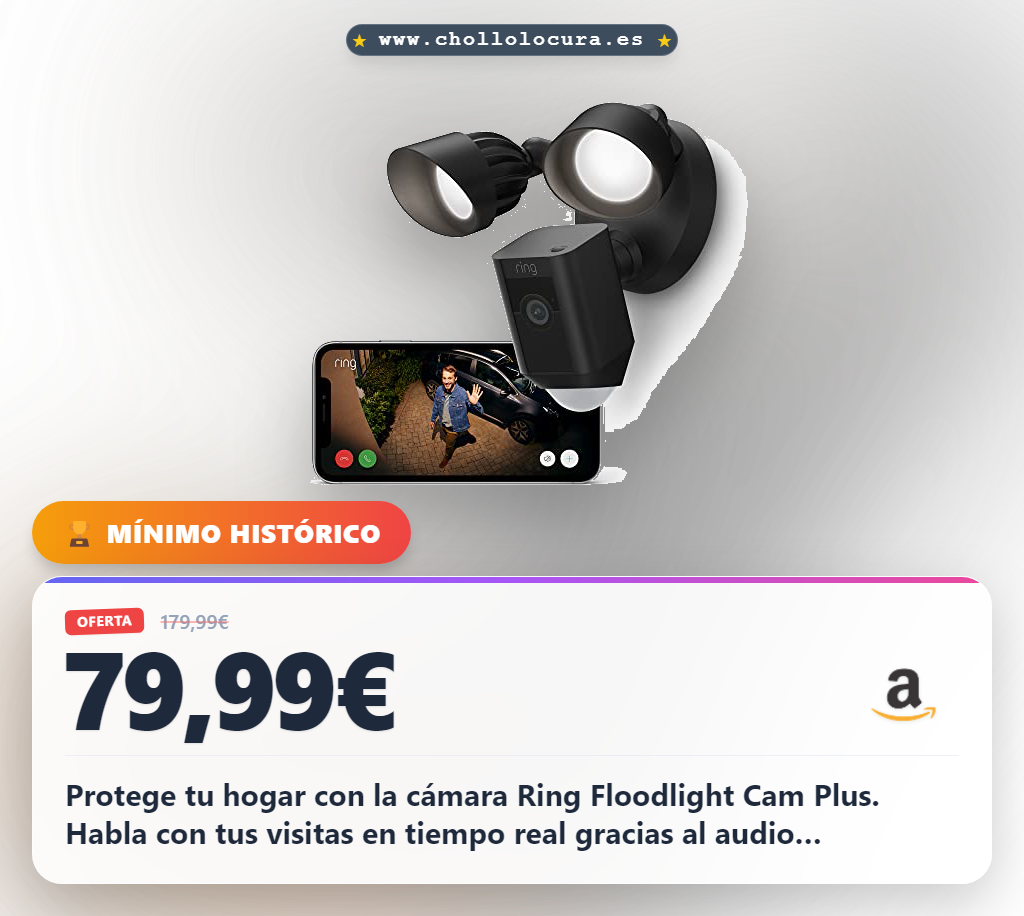Obtén la cámara de seguridad Ring Floodlight Cam Plus 1080p HD con comunicación bidireccional al mejor precio del año