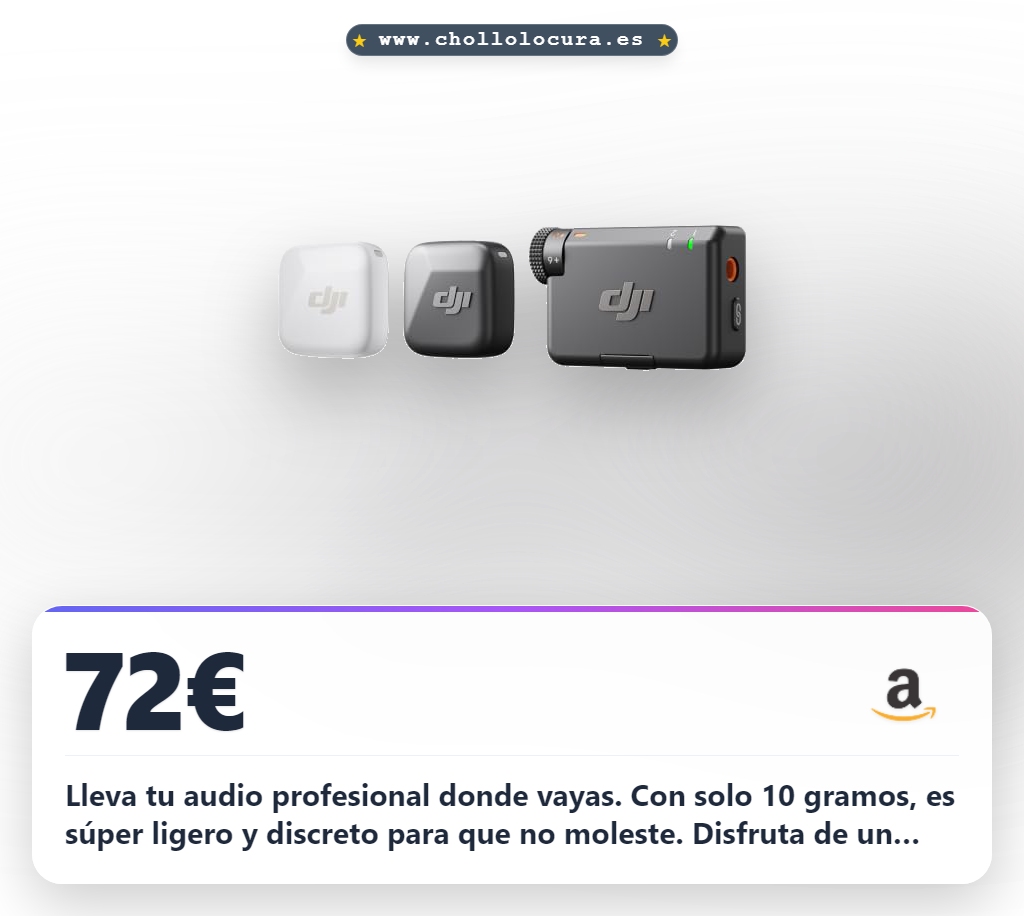 Consigue el DJI Mic Mini 2 TX + 1 RX, micrófono de corbata inalámbrico potente para vlog y producción a precio de chollo