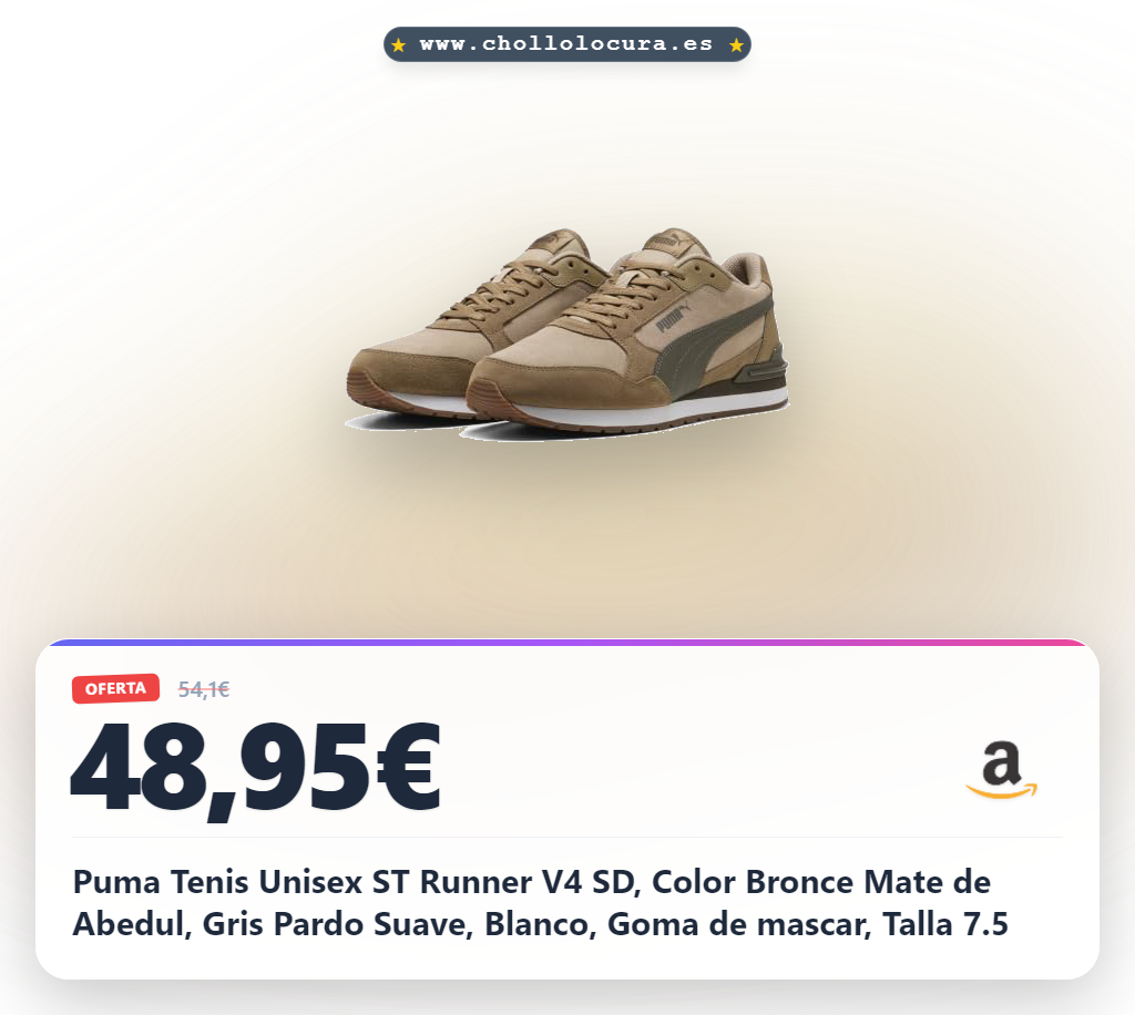 Puma Tenis Unisex ST Runner V4 SD, Color Bronce Mate de Abedul, Gris Pardo Suave, Blanco, Goma de mascar, Talla 7.5