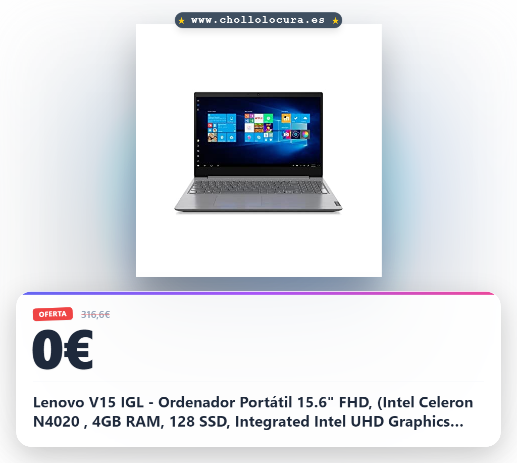 Lenovo V15 IGL - Ordenador Portátil 15.6" FHD, (Intel Celeron N4020 , 4GB RAM, 128 SSD, Integrated Intel UHD Graphics 600, Windows Pro 64), Black -Teclado QWERTY Español
