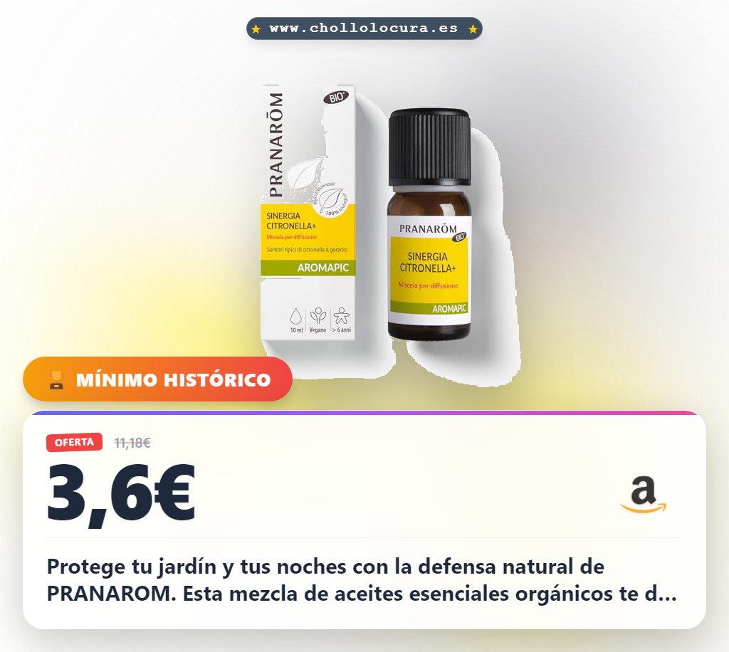 Obtén la protección natural PRANAROM antimosquitos con citronela y geranio a precio de chollo para tu difusor