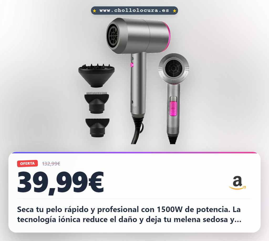 Obtén el secador de pelo iónico profesional de 1500W con 3 temperaturas y tecnología iónica al mejor precio