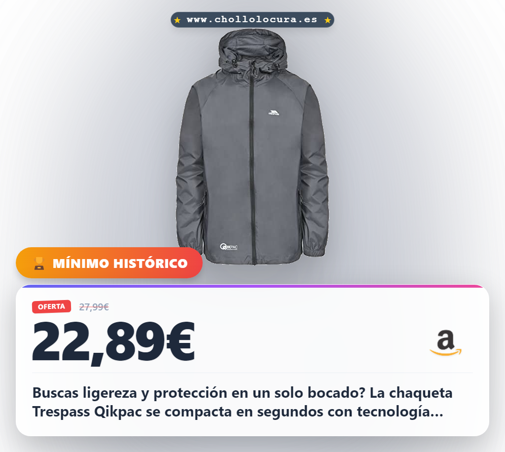 Consigue la chaqueta Trespass Qikpac Packaway TP75 para hombre: diseño compacto y funcional en oferta