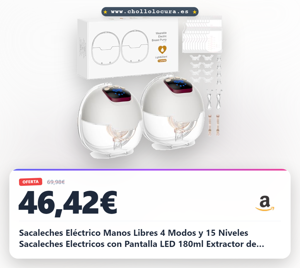 Sacaleches Eléctrico Manos Libres 4 Modos y 15 Niveles Sacaleches Electricos con Pantalla LED 180ml Extractor de Leche Materna con Bridas de 18/20/22/24 mm (2 Piezas)