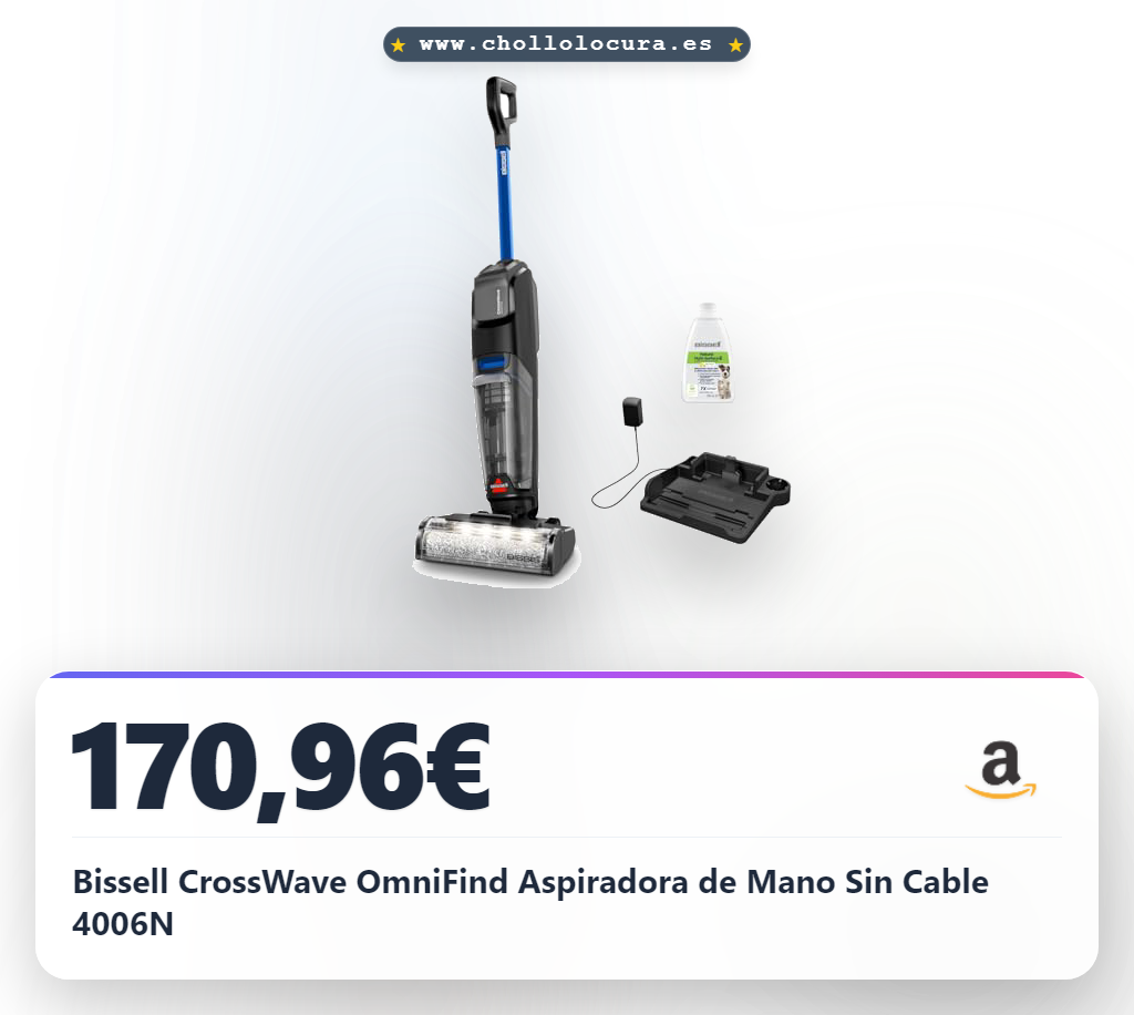 Llévate la aspiradora Bissell OmniFind sin cable para mascotas con fregado y autolimpieza a precio de chollo