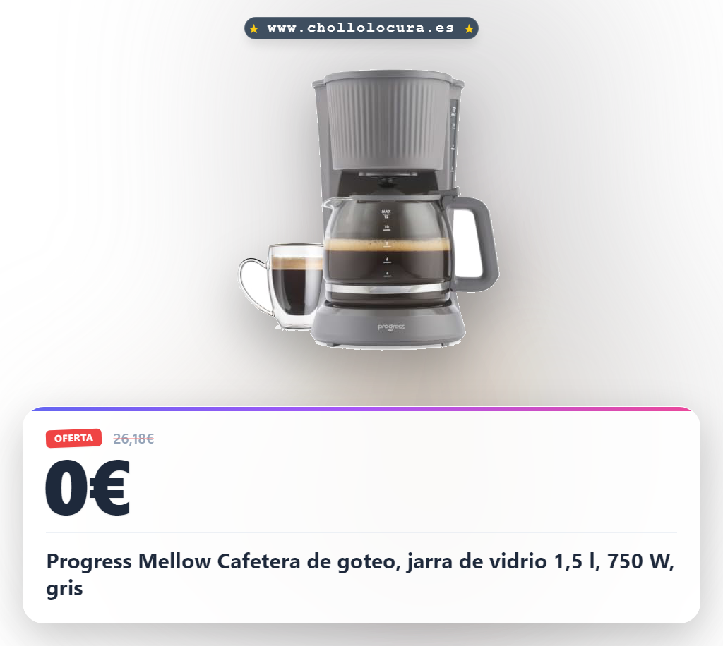 Progress Mellow Cafetera de goteo, jarra de vidrio 1,5 l, 750 W, gris