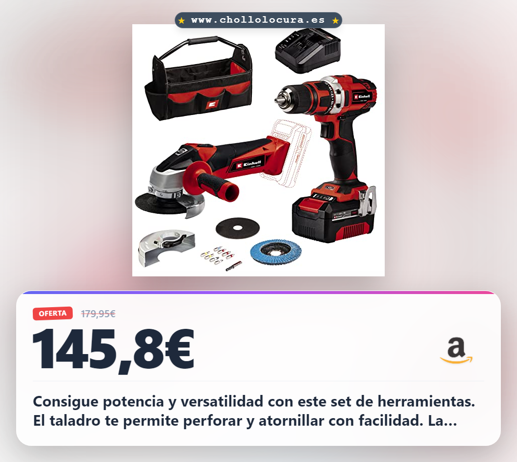 Consigue el set Einhell taladro y amoladora con batería Power X-Change al mejor precio en oferta