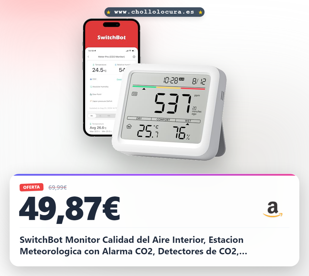 Aprovecha el monitor calidad del aire SwitchBot con alarma CO2 y clima en oferta histórica