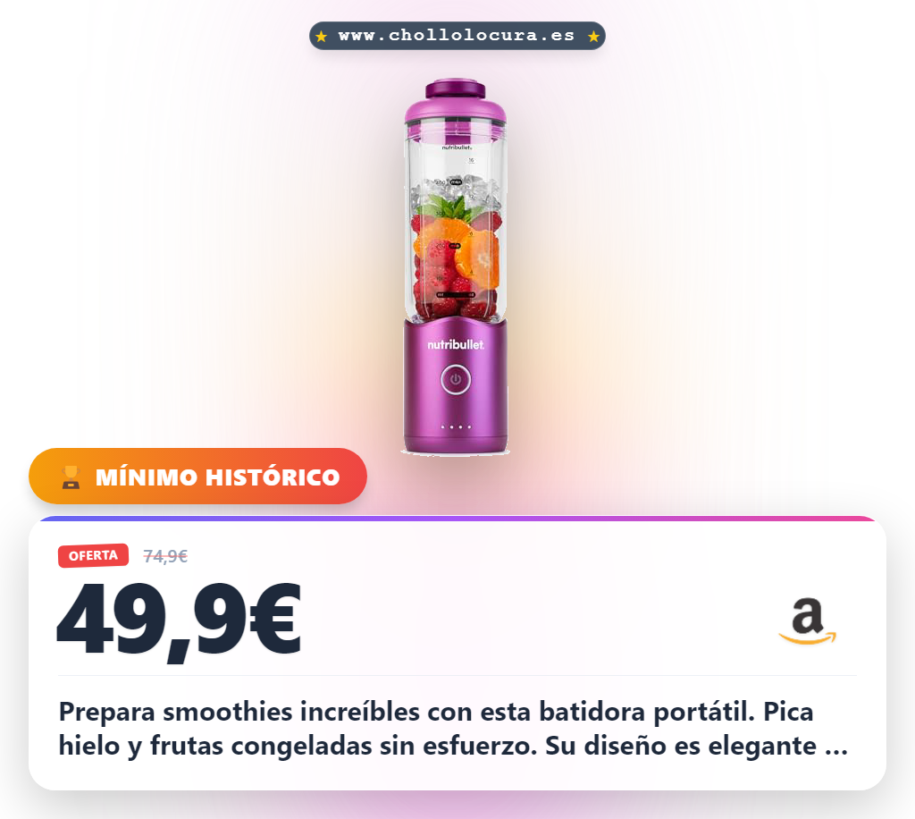Prepara smoothies increíbles con esta batidora portátil. Pica hielo y frutas congeladas sin esfuerzo. Su diseño es elegante y la tapa a prueba de fugas te permite llevar tus creaciones a donde quieras. Fácil de limpiar y recargable por USB-C.