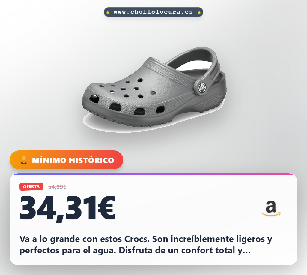 Llévate los Crocs Classic Clog 33-34 Slate Grey. Son increíblemente ligeros y flotantes, ¡a precio de chollo!