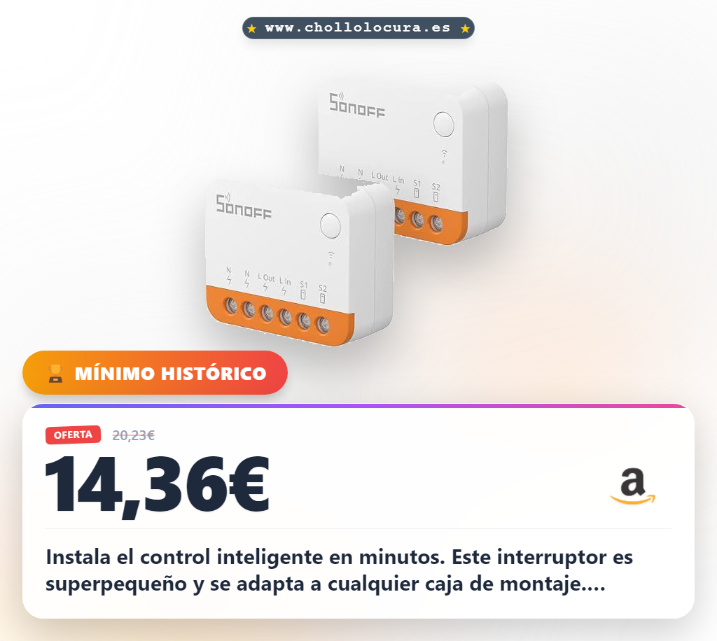 Aprovecha el interruptor inteligente SONOFF Mini Wifi 2 vías con control por voz y certificación TUV en oferta