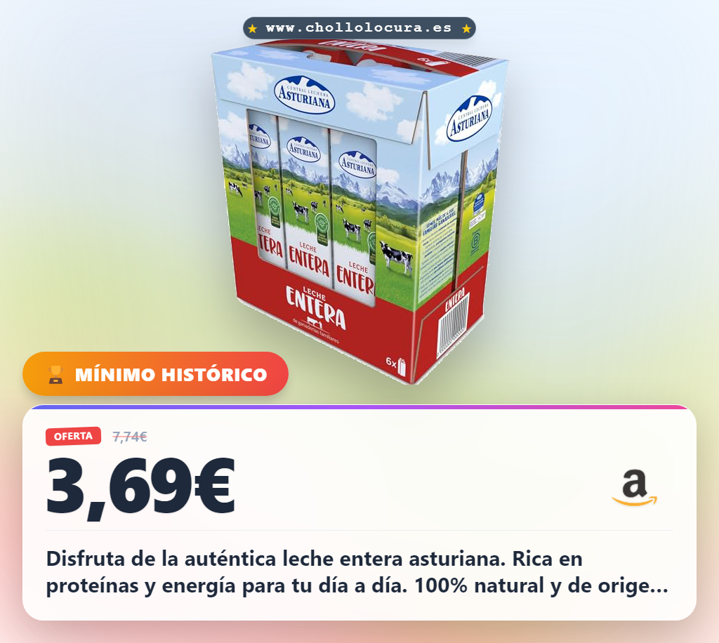 Aprovecha la leche entera Asturiana en pack de 6 litros con todo su valor nutritivo y origen español