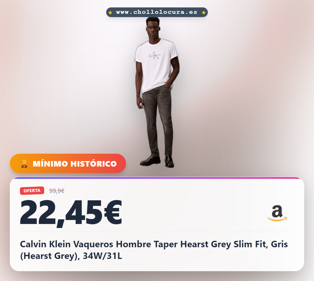 Calvin Klein Vaqueros Hombre Taper Hearst Grey Slim Fit, Gris (Hearst Grey), 34W/31L