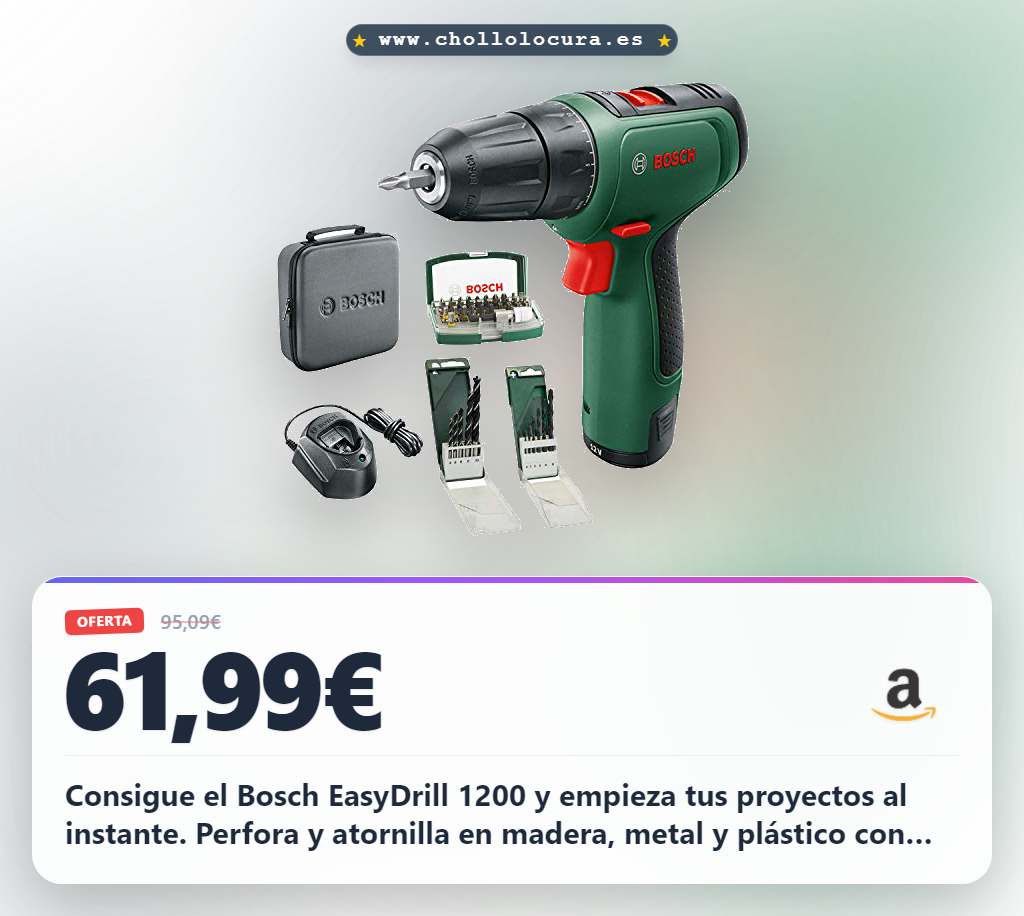 Consigue el taladro atornillador a batería Bosch EasyDrill 1200 con juego de brocas al mejor precio