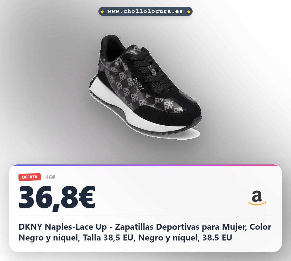 DKNY Naples-Lace Up - Zapatillas Deportivas para Mujer, Color Negro y níquel, Talla 38,5 EU, Negro y níquel, 38.5 EU
