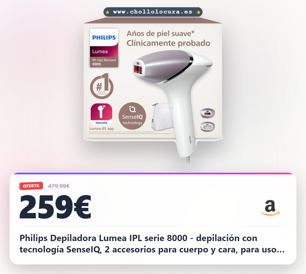 Philips Depiladora Lumea IPL serie 8000 - depilación con tecnología SenseIQ, 2 accesorios para cuerpo y cara, para uso con cable (modelo BRI944/00)