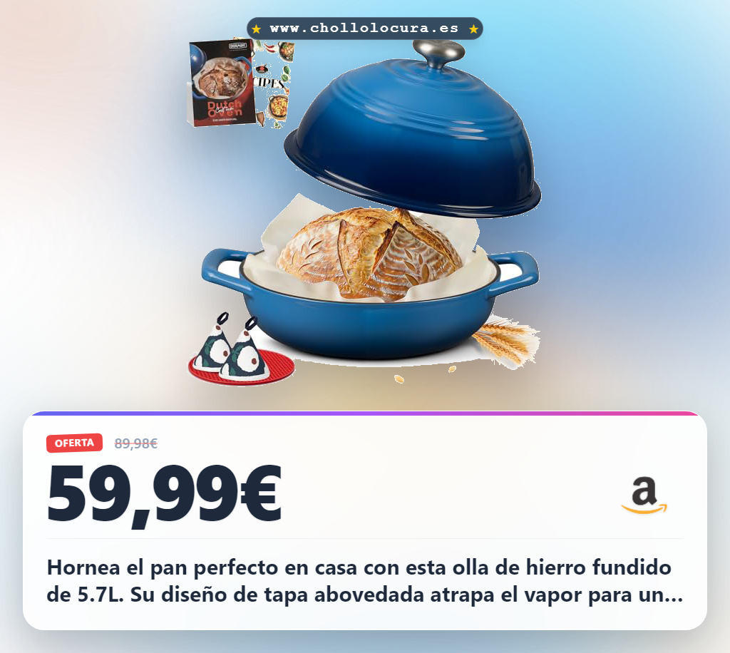 Aprovecha esta olla de hierro fundido 5.7L para hornear pan en oferta. Cacerola holandesa esmaltada para asar y estofar.