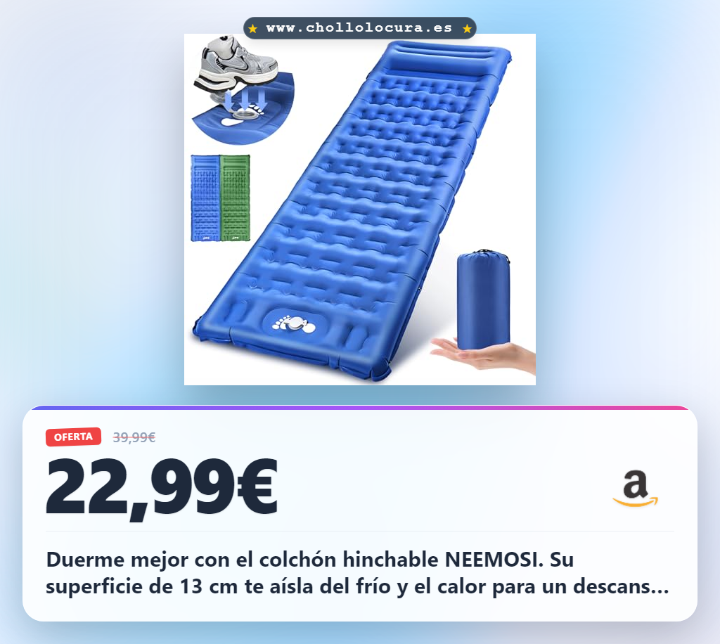Aprovecha este colchón hinchable NEEMOSI de 13 cm para acampar y viajar con máxima comodidad