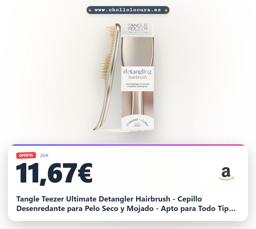 Tangle Teezer Ultimate Detangler Hairbrush - Cepillo Desenredante para Pelo Seco y Mojado - Apto para Todo Tipo de Cabello - Púas de Doble Altura para Menos Rotura y Sin Nudos - Cromado Champán Dorado