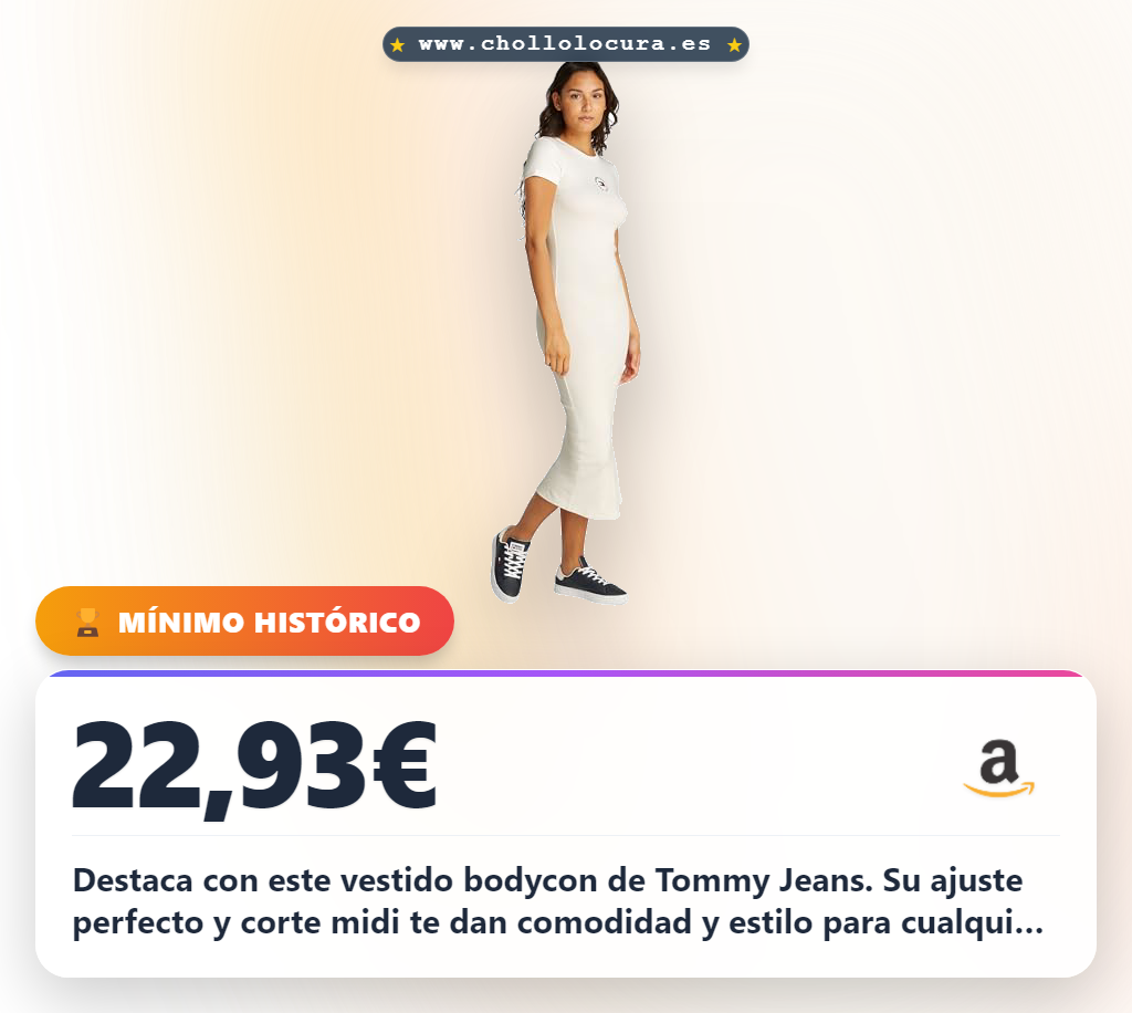 Consigue este vestido bodycon Tommy Jeans blanco slim fit midi en oferta al mejor precio
