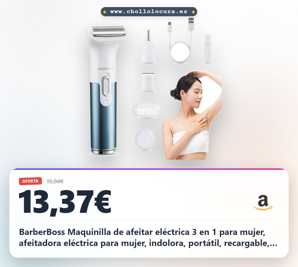 BarberBoss Maquinilla de afeitar eléctrica 3 en 1 para mujer, afeitadora eléctrica para mujer, indolora, portátil, recargable, afeitadora facial, brazo, pierna, axila y bikini QR-8082