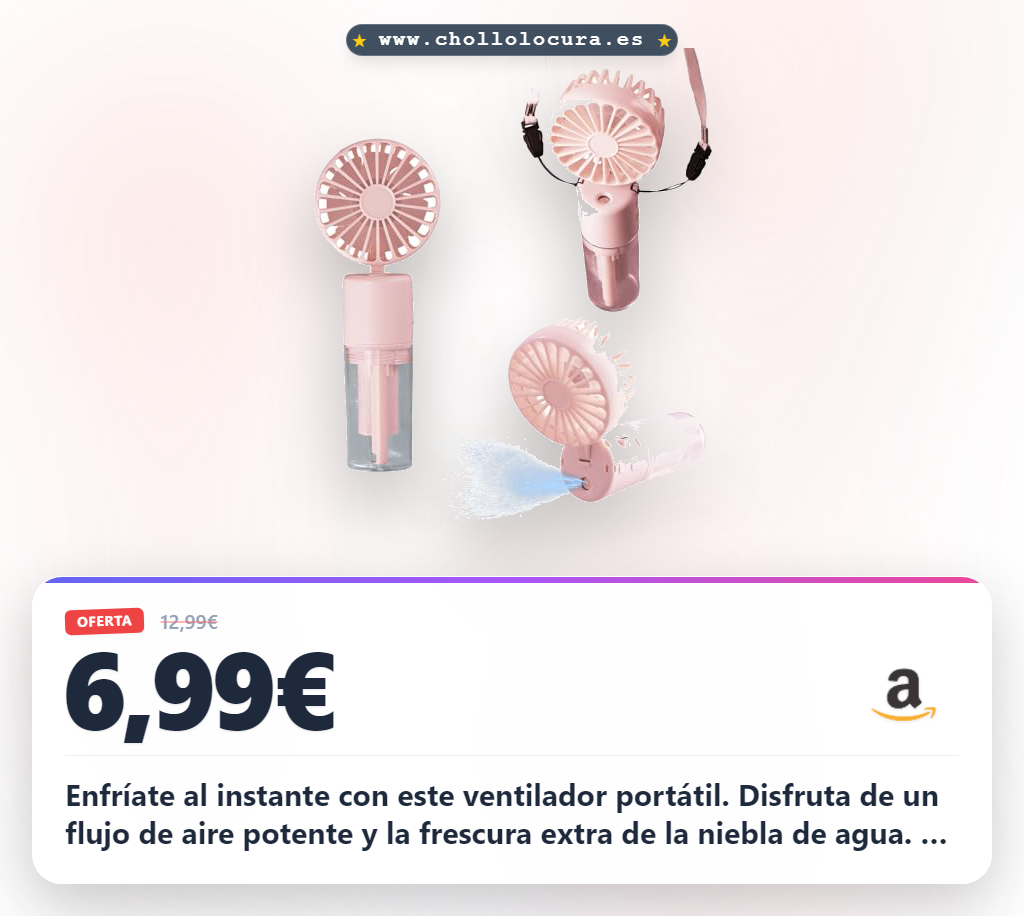 Consigue ventilador portátil 3 en 1 con niebla de agua recargable y USB para el verano al mejor precio
