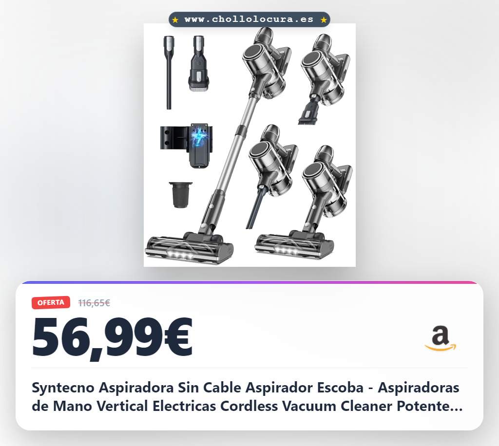 Syntecno Aspiradora Sin Cable Aspirador Escoba - Aspiradoras de Mano Vertical Electricas Cordless Vacuum Cleaner Potente Inalámbrica de Pie Bateria con Cepillo para Pelos de Mascota Suelo y Alfombra