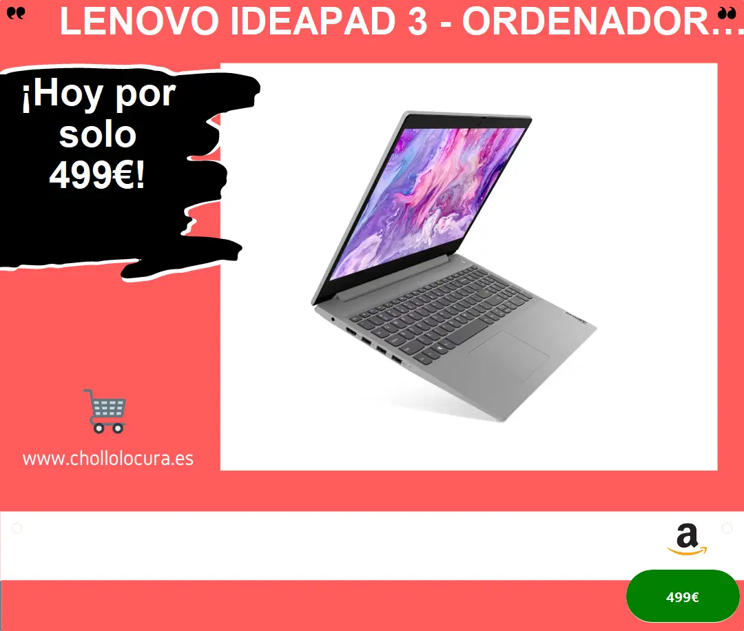 Lenovo IdeaPad 3 - Ordenador Portátil 15.6" FullHD (AMD Ryzen 7 3700U, 8GB RAM, 512GB SSD, AMD Radeon RX Vega 10 Graphics, Windows 10 Home) Gris - Teclado QWERTY Español