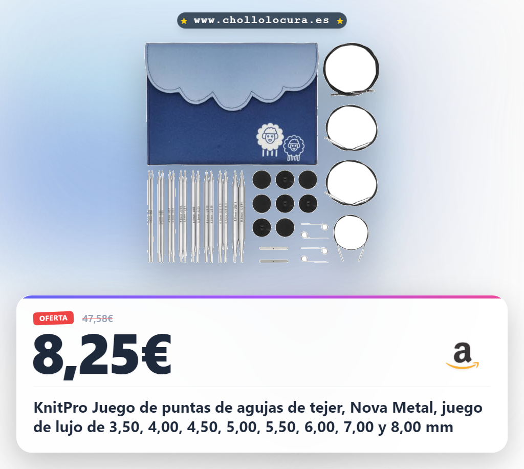 KnitPro Juego de puntas de agujas de tejer, Nova Metal, juego de lujo de 3,50, 4,00, 4,50, 5,00, 5,50, 6,00, 7,00 y 8,00 mm