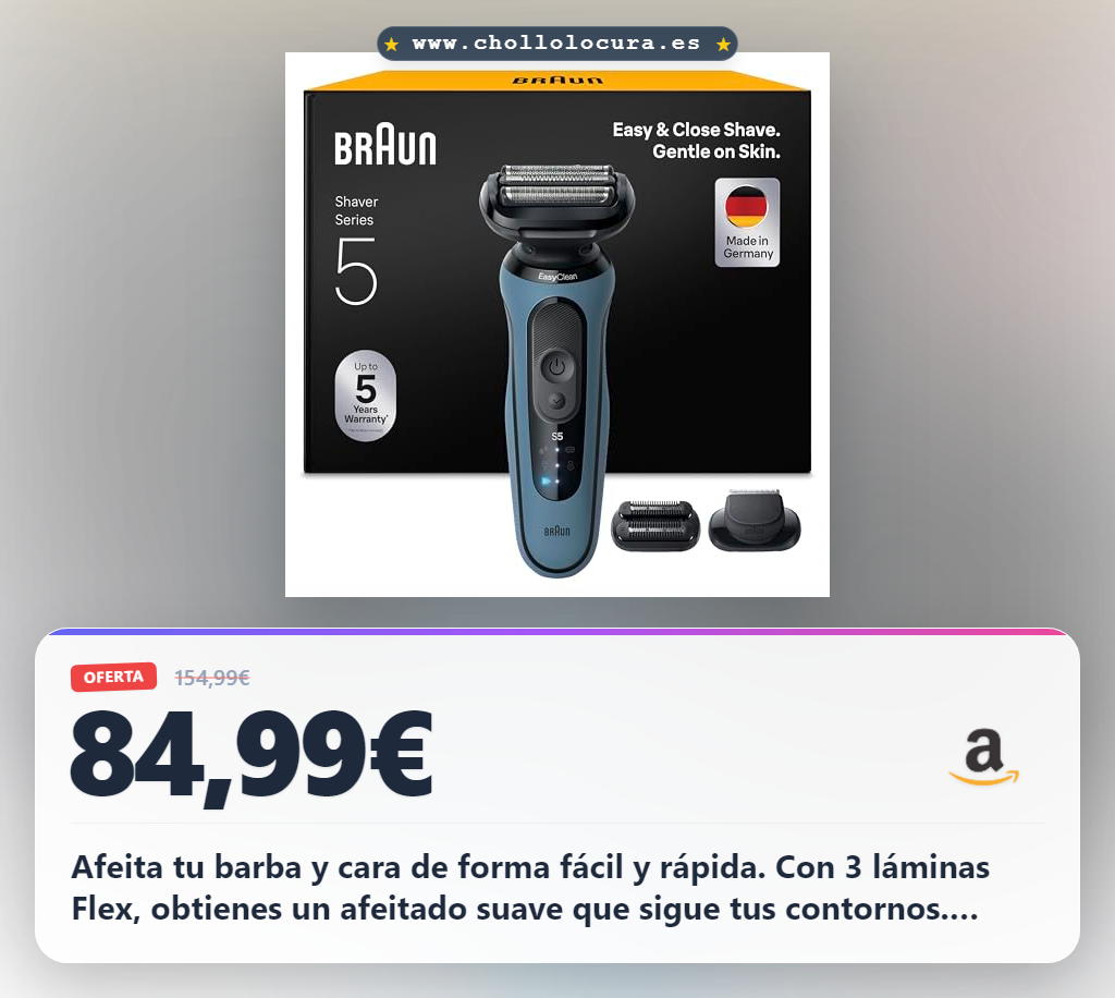 Consigue la afeitadora eléctrica Braun Series 5 con 3 láminas Flex y modos Turbo al mejor precio
