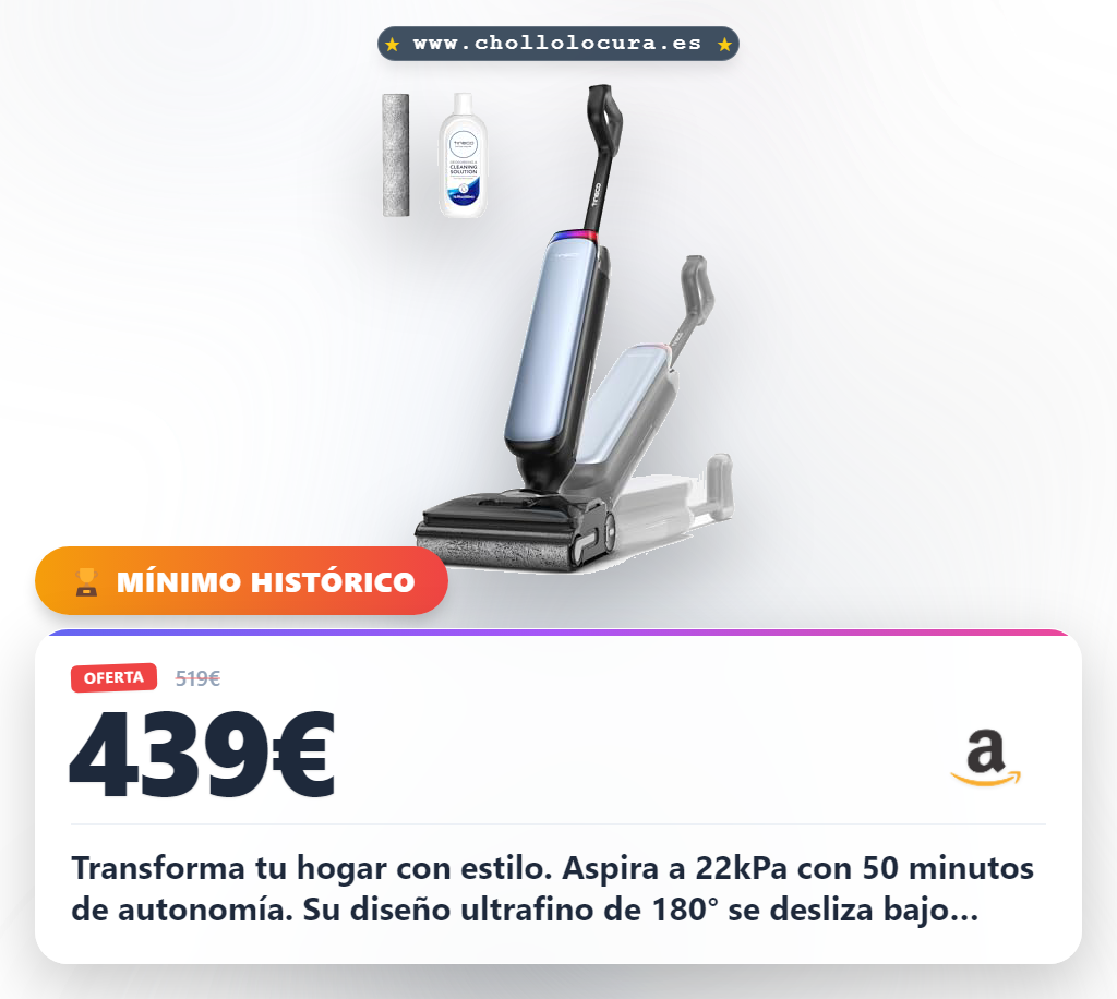 Aprovecha la aspiradora Tineco Floor One S9 con succión de 22kPa y sistema FlashDry en oferta histórica