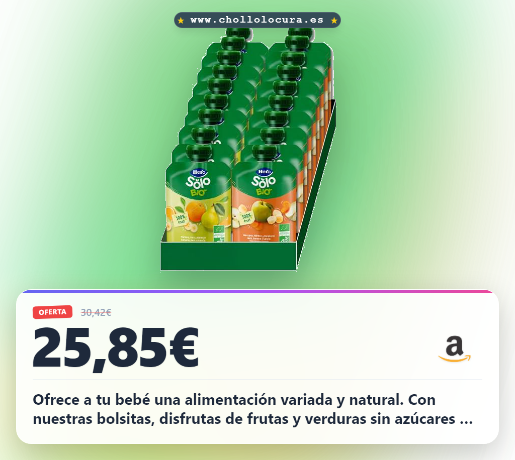 Aprovecha la caja mixta de bolsitas fruta y verdura Hero Baby desde 6 meses al mejor precio en oferta