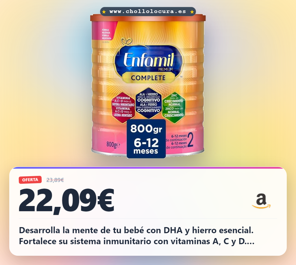 Aprovecha la leche Enfamil Premium Complete 2 para el desarrollo cognitivo y crecimiento de tu bebé al mejor precio