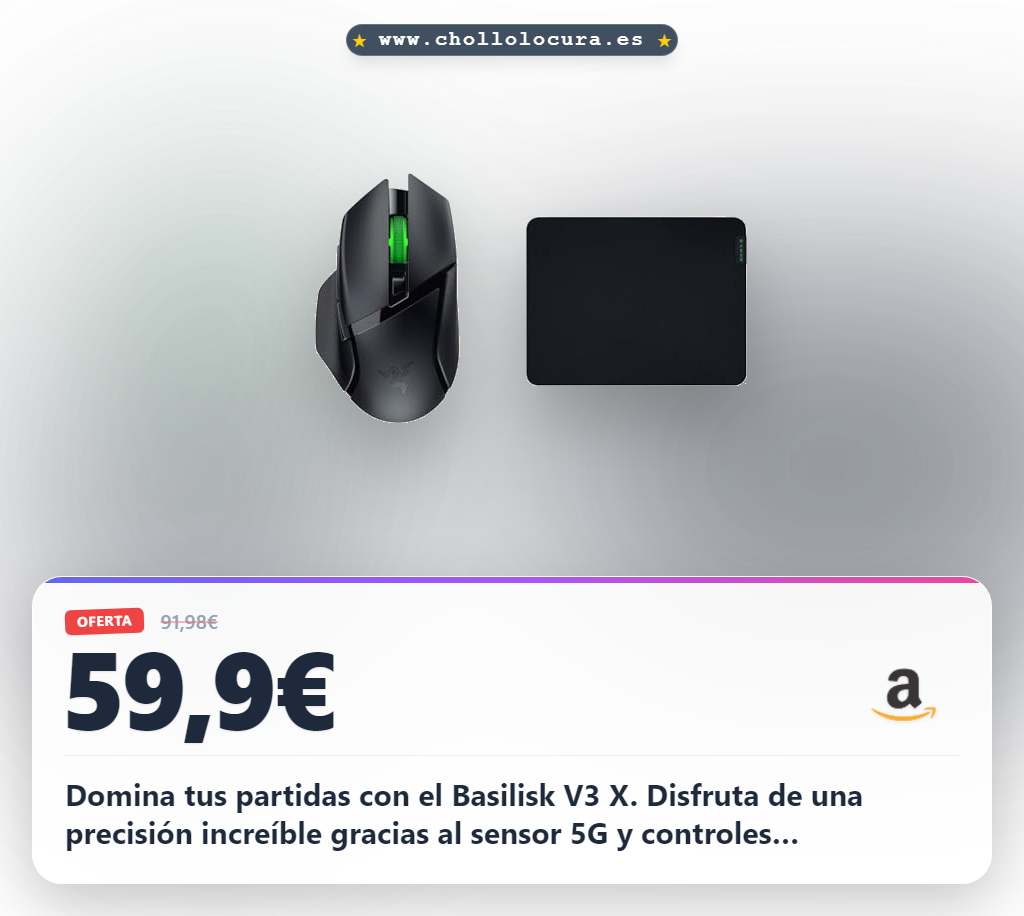 Consigue el set Razer Basilisk V3 X HyperSpeed y alfombrilla Gigantus V2 con sensor óptico 5G y batería de larga duración al mejor precio
