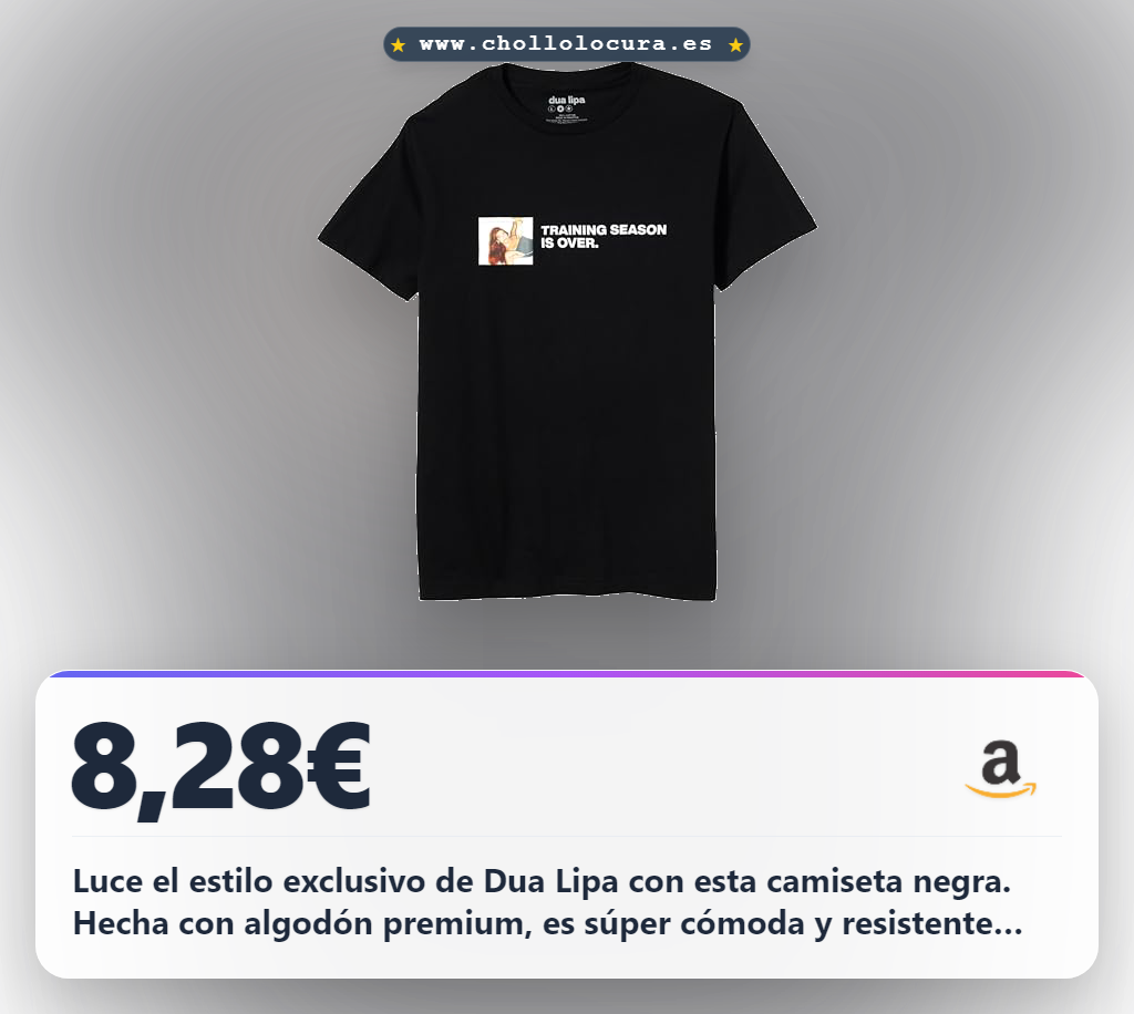 Consigue la camiseta negra exclusiva de Dua Lipa. Algodón premium y súper cómoda. Aprovecha este chollo.
