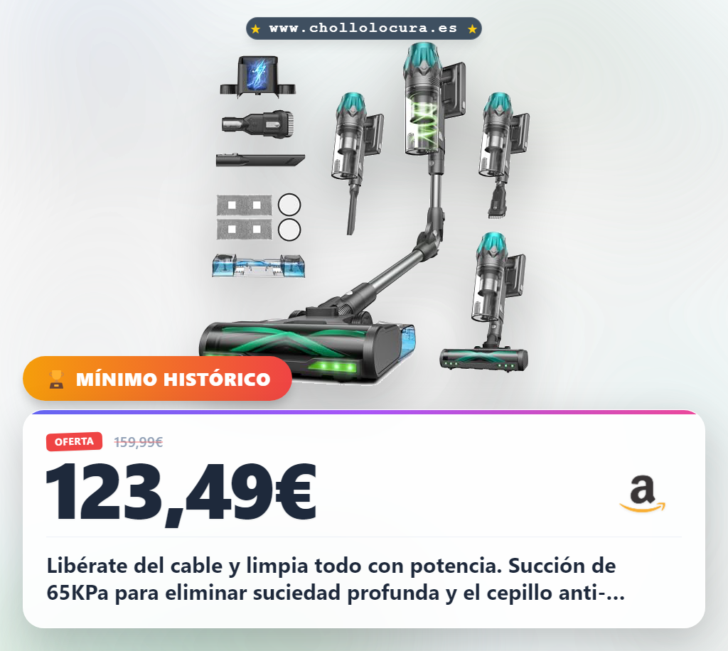 Aprovecha la aspiradora sin cable V15Max con 65KPa de succión y fregado automático para suelos en oferta histórica