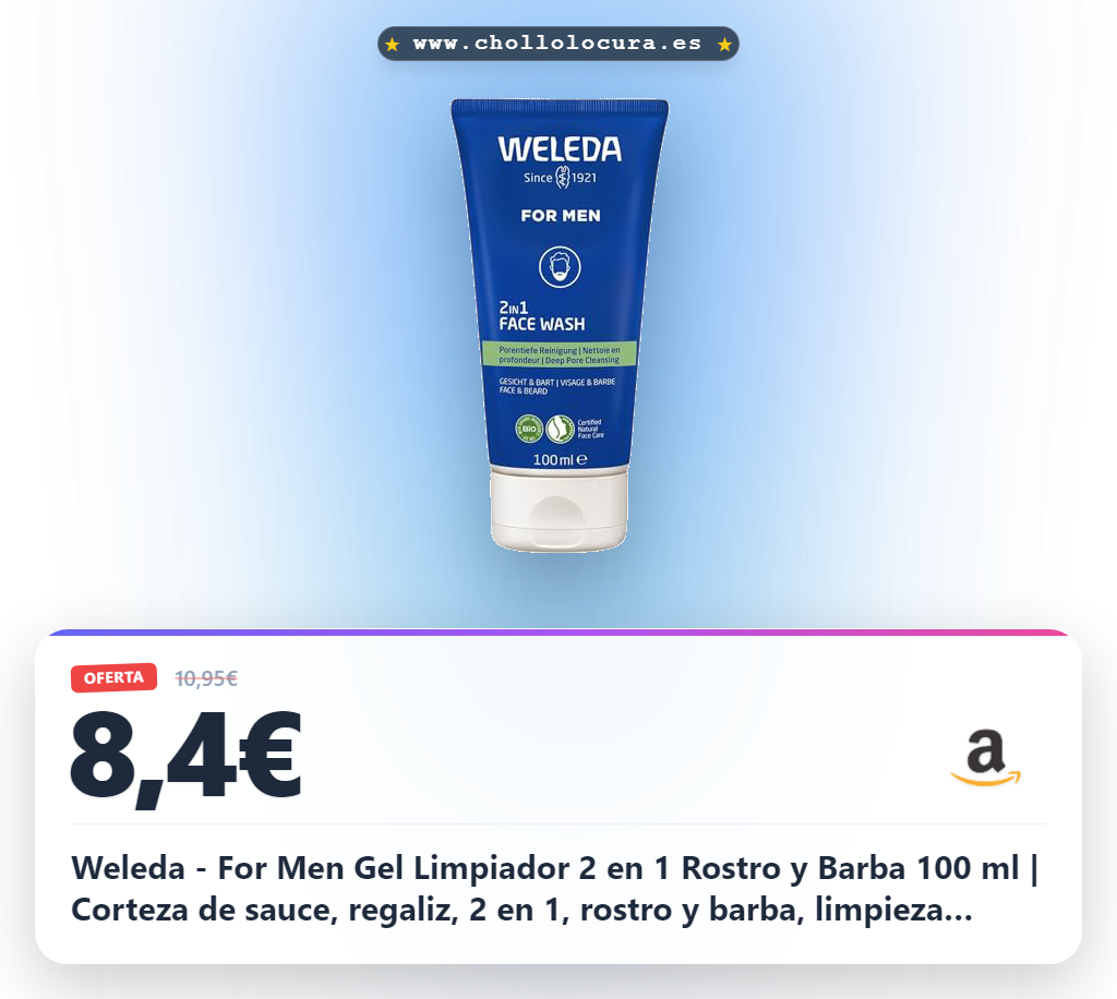 Weleda - For Men Gel Limpiador 2 en 1 Rostro y Barba 100 ml | Corteza de sauce, regaliz, 2 en 1, rostro y barba, limpieza profunda de poros, para hombre, todo tipo de piel