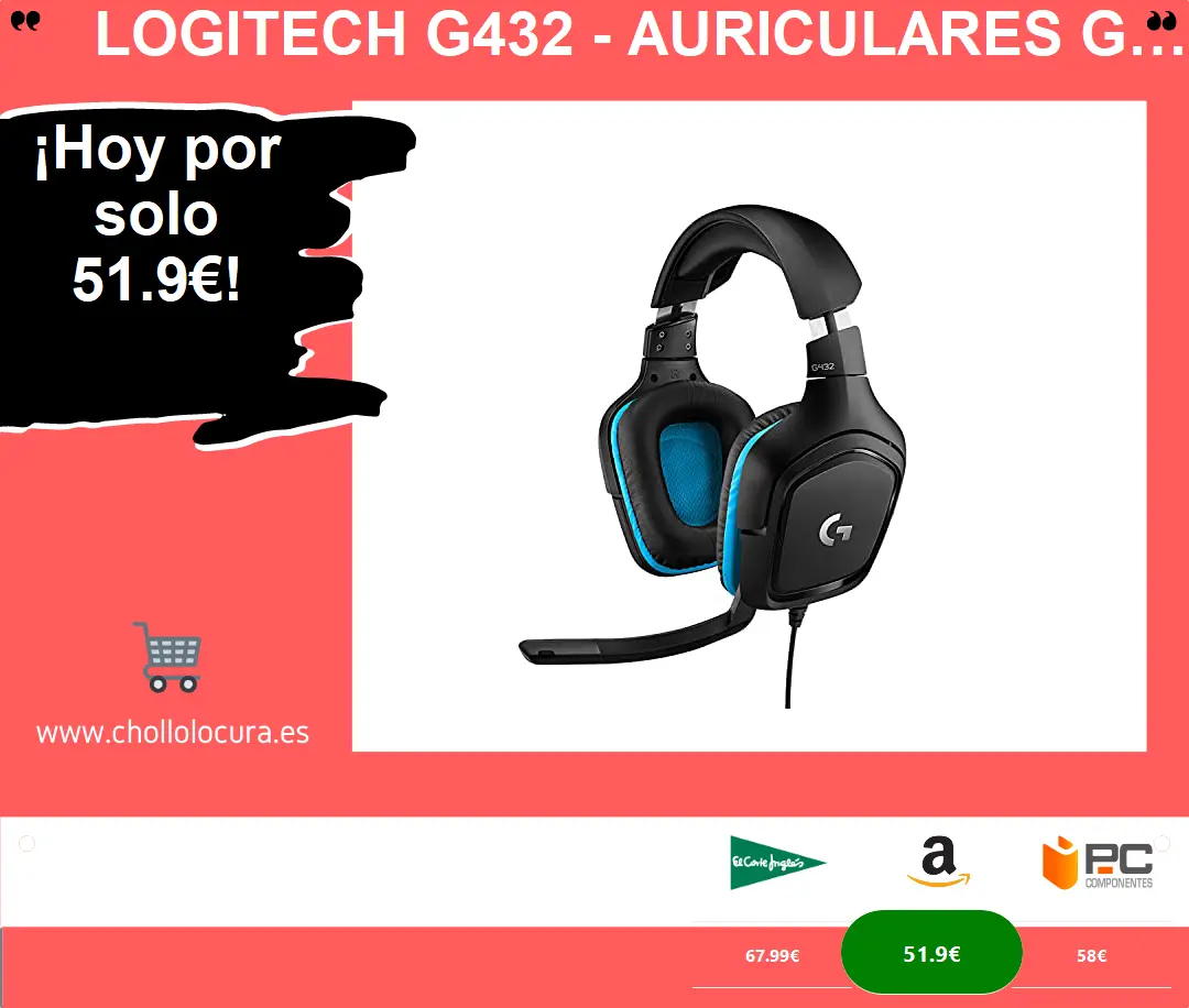 Logitech G432 - Auriculares gaming con sonido envolvente 7.1 y micrófono volteable
