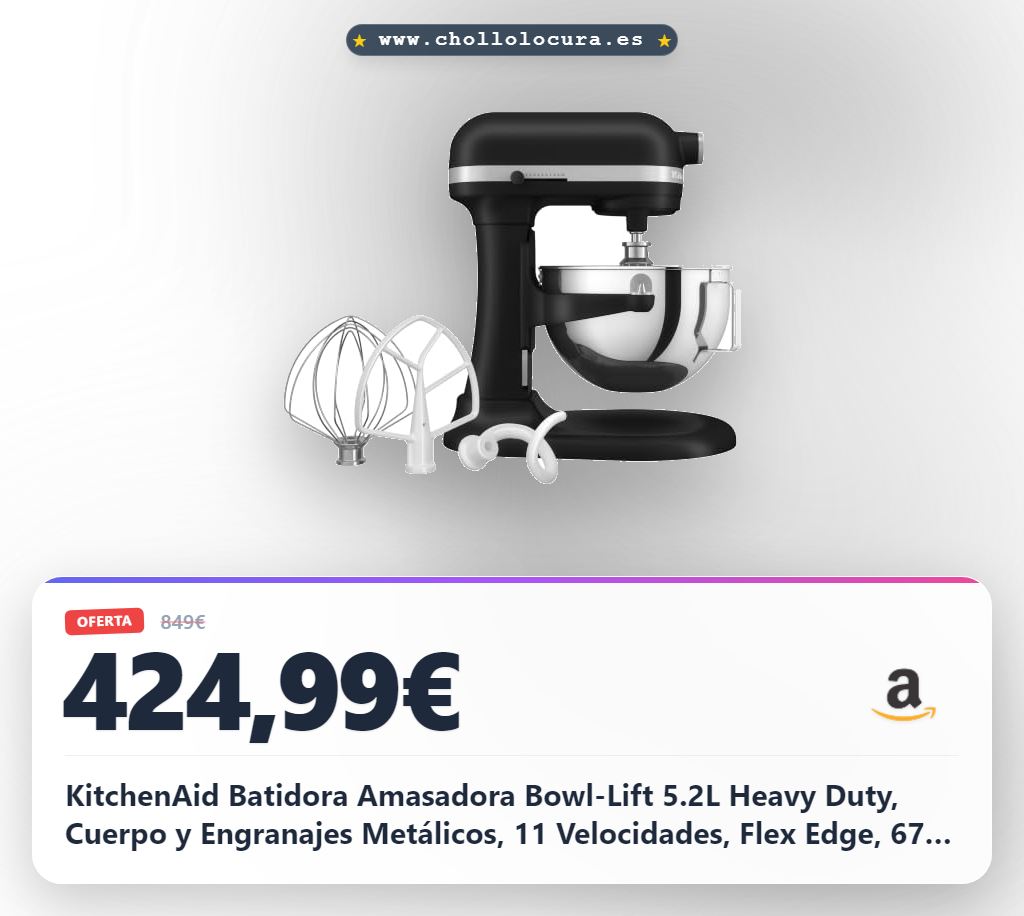 KitchenAid Batidora Amasadora Bowl-Lift 5.2L Heavy Duty, Cuerpo y Engranajes Metálicos, 11 Velocidades, Flex Edge, 67 Puntos de Contacto, Negro Mate